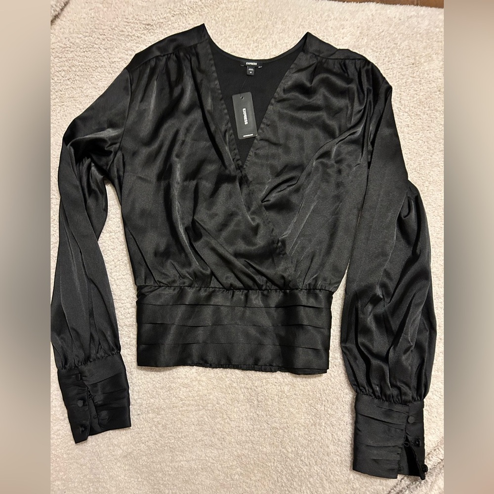 Express Black Satin Wrap Blouse
